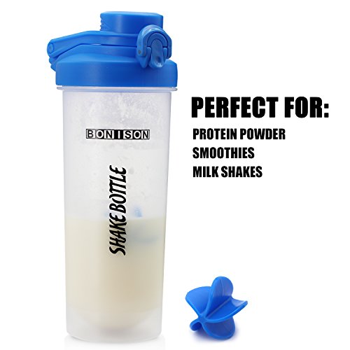 Bonison 24 Oz Shake Bottle With Flip Top Spout, Mixer Ball To Mix Protein Powder Easy Shaker Water Bottle (24OZ-Blue) - Thumbnail 5
