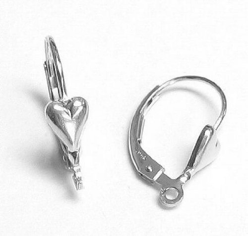 2 pcs .925 Sterling Silver Heart Leverback Earwires Lever Back Earring Connector W/Open Ring/Findings/Bright