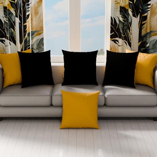 Petti Artesanos Italianos – Pair of Microfibre Cushion Covers, 60 x 60 cm, Decorative Cushions for Bedroom, Sofa, Set of 2 Cushion Covers, Double-Sided Pillow Case in Ochre Yellow and