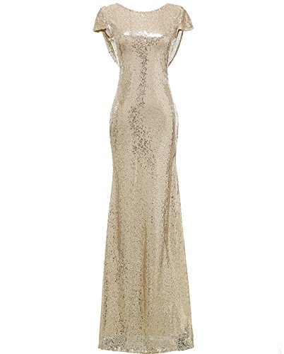 SOLOVEDRESS Women's Mermaid Sequined Evening Dress Formal Prom Bridesmaid Dress (US 2, Champagne)