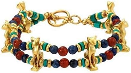Pricegems Carnelian Sodalite and Turquoise Gold Finish Egyptian Cat Bracelet 6 Bastet Cat Charms 13mm Museum Store