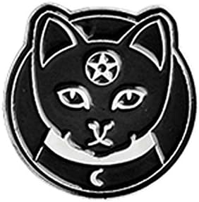 Dark Moon Magic Unisex Metal and Enamel Salem Cat Pin Badge Brooch Button