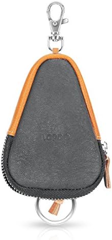 LOPOO Change Purse Genuine Leather Key Bag Money Bag Coin Purse Key Bag with Key Pendant and Zipper Pocket (Light Black)