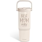 SANDJEST Mom Stainless Steel Straw Lid Tumbler 30oz with Carry Handle for Women, Best Mom Ever Insulated Travel Coffee Cup, Gift for Sports Outdoor Mother's Day Christmas Birthday