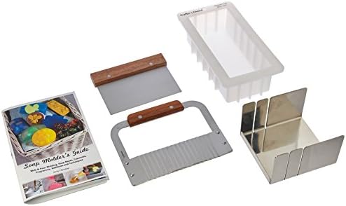 Areej 3 Stainless Steel Mitre Box Miter Set with Slots for 1" & 2" Includes Straight and Wavy Cutters, Silicone Loaf Mold, and Soap Molders Guide, 5 Piece