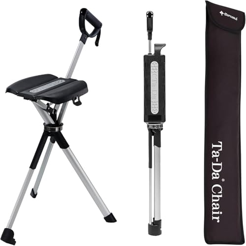 Ta-Da Chair Serie 2 - Gehstock mit Sitz, ultraleichter Aluminiumrahmen & robuster Klapphocker (bis zu 136 kg), zusammenklappbares Design, ideal für Wa