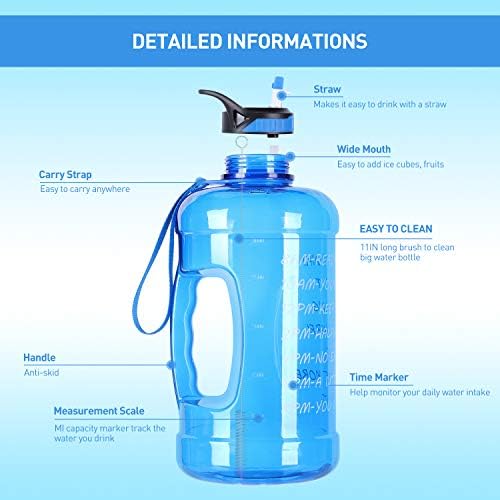 Large 1 Gallon Water Bottle,128oz Big Sports Water Bottle with 2 Replacement Lid, Straw/Motivational Time Marker/Hand Strap,Leakproof BPA Free Water Jug for Gym Fitness Workouts Camping Outdoor 5 41phq%2Bl3XGL. AC