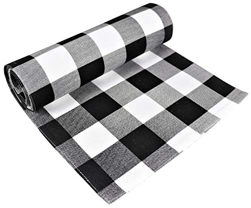 Crabtree Collection Deluxe Cotton Table Linens, Bright Colors for Kitchens and Dining Rooms - (Black Buffalo Check 12x72 Runner) - Thumbnail 4