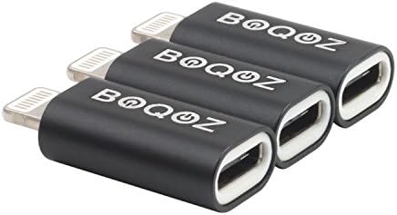 Type C to Lightning Adapter 3-Pack, Boqoz Type-C(USB-C) Female to Apple 8-Pin Charge and Sync Adapter - Data Sync your iPhone/iPad/iPod with USB-C Cables to PCs and Macbook Pro (Black)