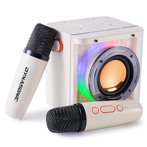 DYNASONIC B52 Karaoke with Two Microphones Bluetooth Speaker Karaoke for Kids Electronic Toy Kids Gifts for 3-15 Years Old Kids (White)