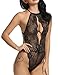 Avidlove Womens One Piece Lingerie Lace Bodysuit Deep V Teddy Mini Babydoll Black
