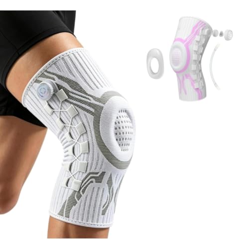 BONTEBIAN Peak Flex Knee Sleeve, adjustable compression brace with dial system for pain relief and running support (Pink-Left,XX-Large) at Amazon