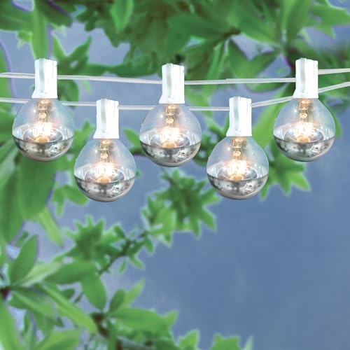 Brite Star 10 Lt Patio Lights, G40 with Silver Dipped, Clear, White Wire