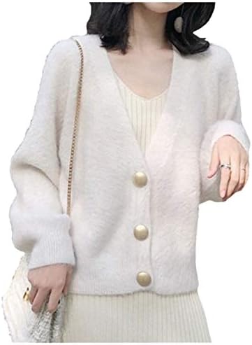 [アンリ] シャギーニット カーディガン 6色展開 ふんわり もこもこ生地 あったかい 肌ざわり良い 金ボタン 高見え レディース