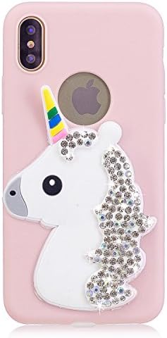 Jewby iPhone X Case, Fashion Unicorn Design Bling Diamond Case for iPhone X with a Free Screen Protector (Pink)