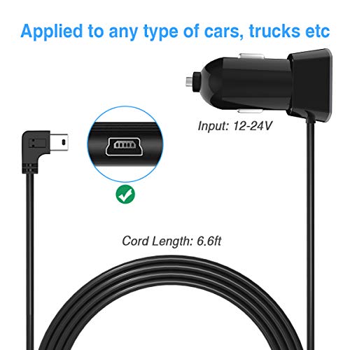 Car Charger Compatible for Garmin Nuvi, APPHOME Dual Port USB Vehicle Power Replacement Charging Cable Cord Adapter with Styles Pen/Cable Clips/Car Crowbar for Dash Cam GPS Android Cell Phones