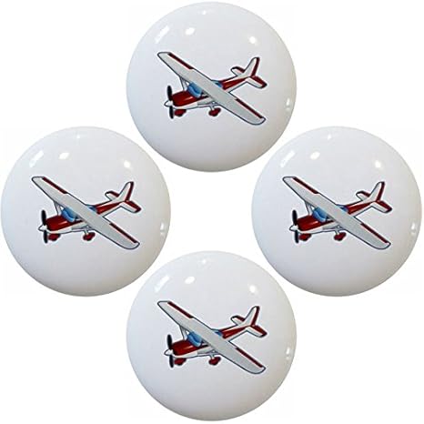 Red Airplane Aviation Ceramic Cabinet Drawer Pulls Knobs Set Of 4