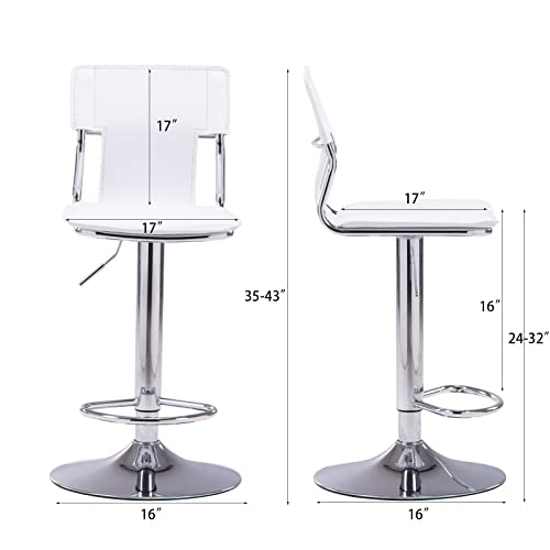 Sidanli White Adjustable Swivel Counter Bar Stool Chairs with Back (Set