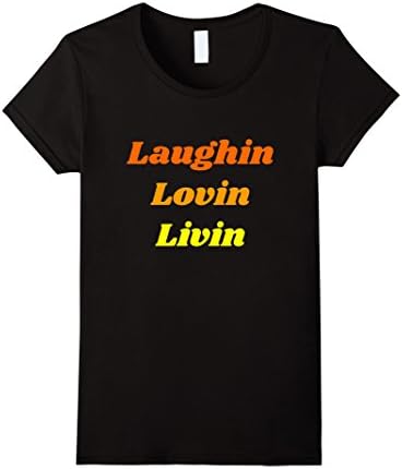 Women's Laughin Lovin Livin T-Shirt in Bright Letters Medium Black