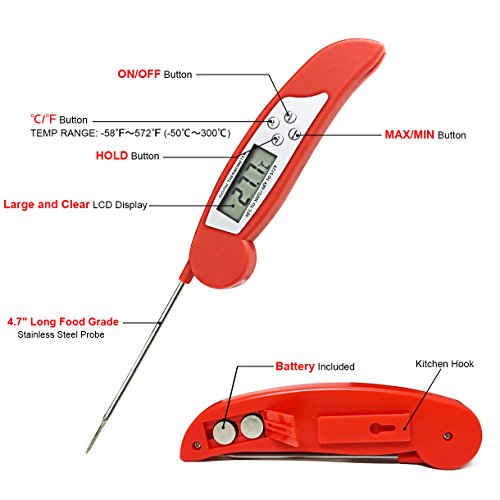 Digital Instant Read Meat Thermometer and 60 Minutes Tomato Mechanical Kitchen Timer Food Cooking Thermometer with Collapsible Internal Probe for Kitchen BBQ Grill Smoker Fry Food Milk by Hapree