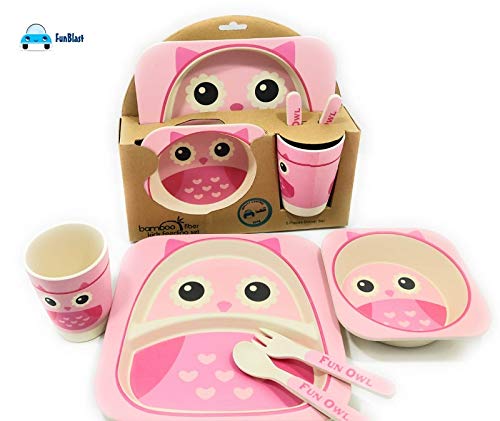 FunBlast (Set of 5 Pcs) Bamboo Fiber Eco-Friendly Kids Feeding Set -Owl