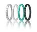Silicone Wedding Ring For Women By ROQ, Set of 4 Thin Stackable Silicone Rubber Wedding Bands - Turquoise, White, Black with Turquoise Glitter, Silver - Size 5