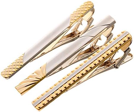 3pcs Mens Tie Clip Tie Tack Pins Tie Clips Gold Silver Necktie Bar Pinch Clip Set 2.3 inch Metal Clasps
