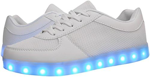 Eslla Unisex Big Kid/Adult LED Light Up Shoes White Knit Mesh Color Changing Lights Sneaker - 8 D US