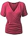 Made By Johnny WT1118 Womens V Neck Short Sleeve Wrap Front Drape Dolman Top XXL Coral