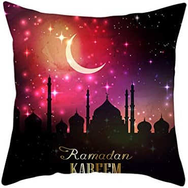 LIEJIE Muslim Ramadan Pattern Pillow Cover, Polyester Pillowcase Cushion Cover Square Pillow Case, Decorative Throw Pillow Case for Muslim Ramadan Home Decor 45cmx45cm 18x18inch