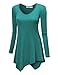 Lock and Love WT960 Womens V Neck Long Sleeve Tunic Top With Asymmetrical Hem L Jade