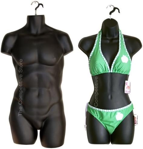 Female + Male Dress Mannequin Forms Set (Hips Long) - Use For Small And Medium Sizes - Black