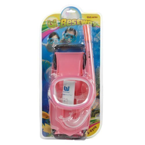 Bestway Junior Snorkel, Mask & Fin Scuba Swimming Diving Snorkelling Set - Choice of 2 Colours: Red & Blue (Pink)