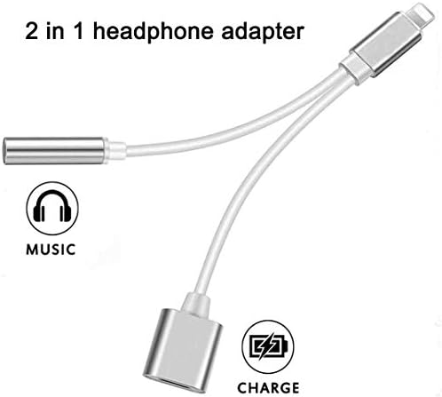 Headphone Adapter for iPhone 3.5 mm Jack Splitter AUX Audio Connector for iPhone 7/7Plus/8/8Plus/X/Xs/Xs Max/Xr Earphone Adapter Accessories Support all iOS (Silver)