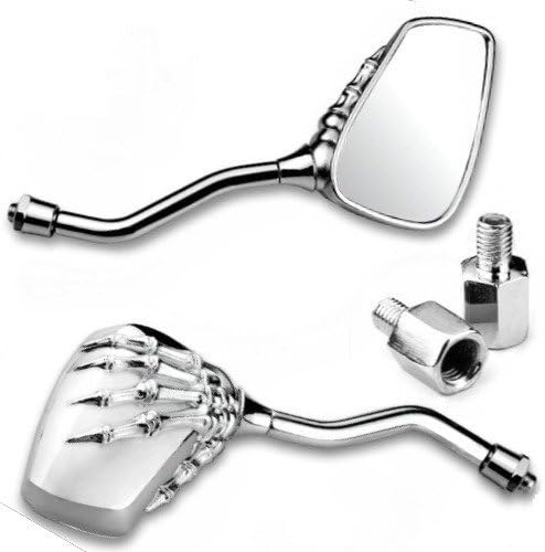 Atpmtas Custom Skull Skeleton Hand Claw Side Mirrors Rearview 10mm 8mm Left Right For Motorcycle Touring Cruiser Chopper Standard Bike 1 pair (Silver)