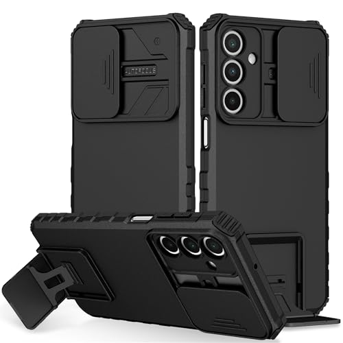 PANXIYUE Case for Samsung Galaxy A36 / A56, Slide Protection Case for the Camera, with 360 Degrees Full Body Anti-Shock, Anti-Scratch Protective Bumper Silicone and Armor Stand, Black