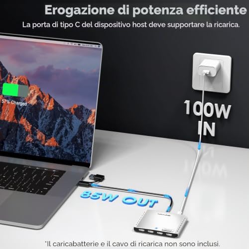 WAVLINK USB 3.0 Extended Display USB C to Quad HDMI Splitter for Four Monitors with 85W PD, Displaylink 4 HDMI 4K to 60Hz Adapter for Mac M1/M2/M3/M4 or Windows,Compatible with New MacBook Neo