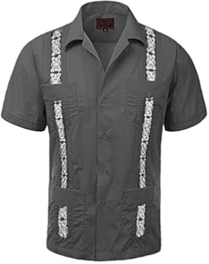 Maximos Men's Guayabera Two Tone Cuban Beach Wedding Short Sleeve Button-Up Casual Dress Shirt