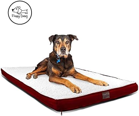 Floppy Dawg Gel Memory Foam Dog Bed, Removable Cover, Waterproof Liner, 40 Inches L x 28 Inches Wide. Royal Red Suede Sides and Back with White Sherpa Top