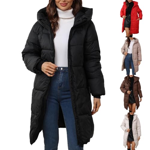 Uwdiohq Warm Winter Coats for Women UK Medium Length Padded Down Jacket Ladies Lightweight Windproof Quilted Puffer Coat Outdoor Hiking Parka Jackets Outwear with Hood Pink Ladies Jacket
