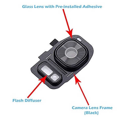 OmniRepairs-Rear Facing Glass Camera Lens Frame Assembly Replacement with Flash Diffuser For Samsung Galaxy S7 SM-G930 and S7 Edge SM-G935 with Adhesive and Repair Toolkit (Black)