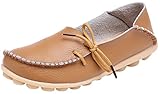 Serene Womens Leather Cowhide Casual Lace Up Flat Driving Shoes Boat Slip-On Loafers (7B(M)US, Light Brown)