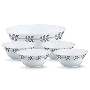 Larah by Borosil Floret Opalware Pudding Set, 5-Pieces, White
