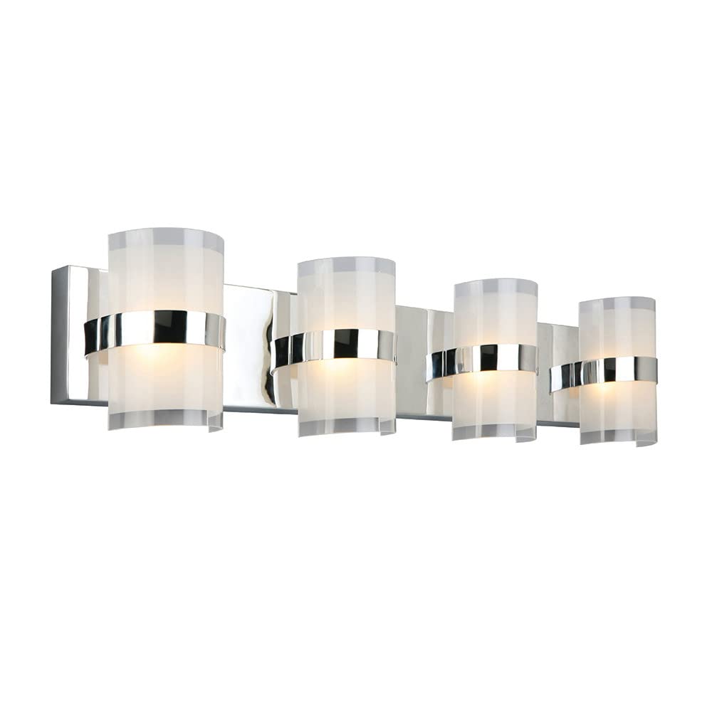 Design House Haswell Vanity Light, 4-Light Integrated LED Bathroom Fixture, Acrylic Frosted Shade, Polished Chrome, Modern Wall Lighting, 7 in H x 32.5 in L x 3.88 in W Image