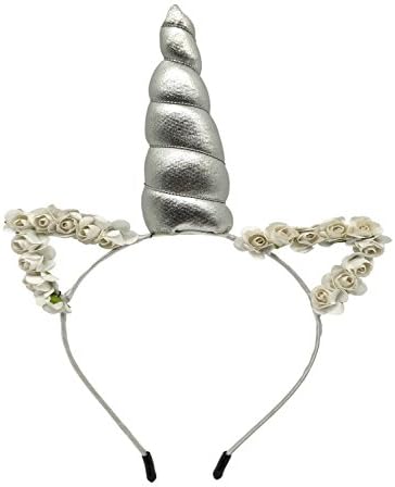 Sanrich Flowers Unicorn Headband Tutu Costume Accessories Unicorn Theme Party Supply Photo Booth Props (silver)