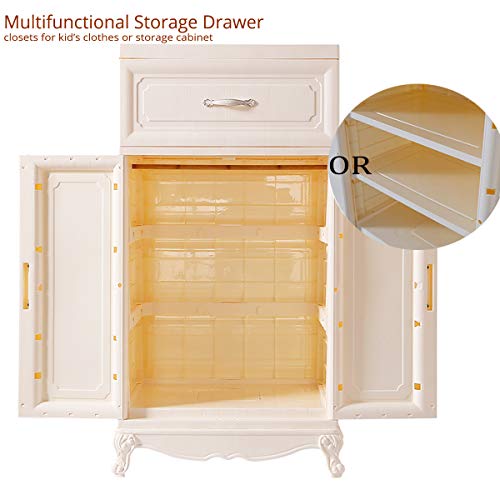 Nafenai Plastic Wardrobe Closet with Door and Drawer,Small Armoire for Kids Clothes/Toys with Hanging Rod,Baby Wardrobe Organizer for Bedroom,Play Room,Nursery Storage Dresser,Ivory White