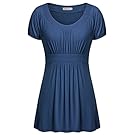 Helloacc Plus Size Tunic Dress, Flowy Summer Shirts Loose Fitting Blouse Blue XL