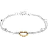 Vanbelle Sterling Silver Jewelry - Gold & Silver Plated with 925 Stamp - Two Tone Heart Bracelet - Elegant Handcrafted with Double Layered Chain for Women - 6.5" long + 1" extender