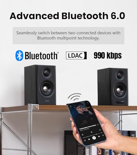 Edifier S355DB 2.1 Powered Bookshelf Speakers with 8" Wireless Subwoofer, 150W Tri-Amp Hi-Res Audio, Computer Speaker System, Bluetooth 6.0 with LDAC, HDMI/Optical/Coaxial Inputs for PC, TV (Black)