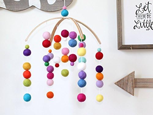 RAINBOW Felt Ball Mobile, Baby Mobile, Crib Mobile, Nursery Cot Mobile, Pom Pom Mobile, Nursery Mobile, Gender Neutral, Baby Felt Mobile
